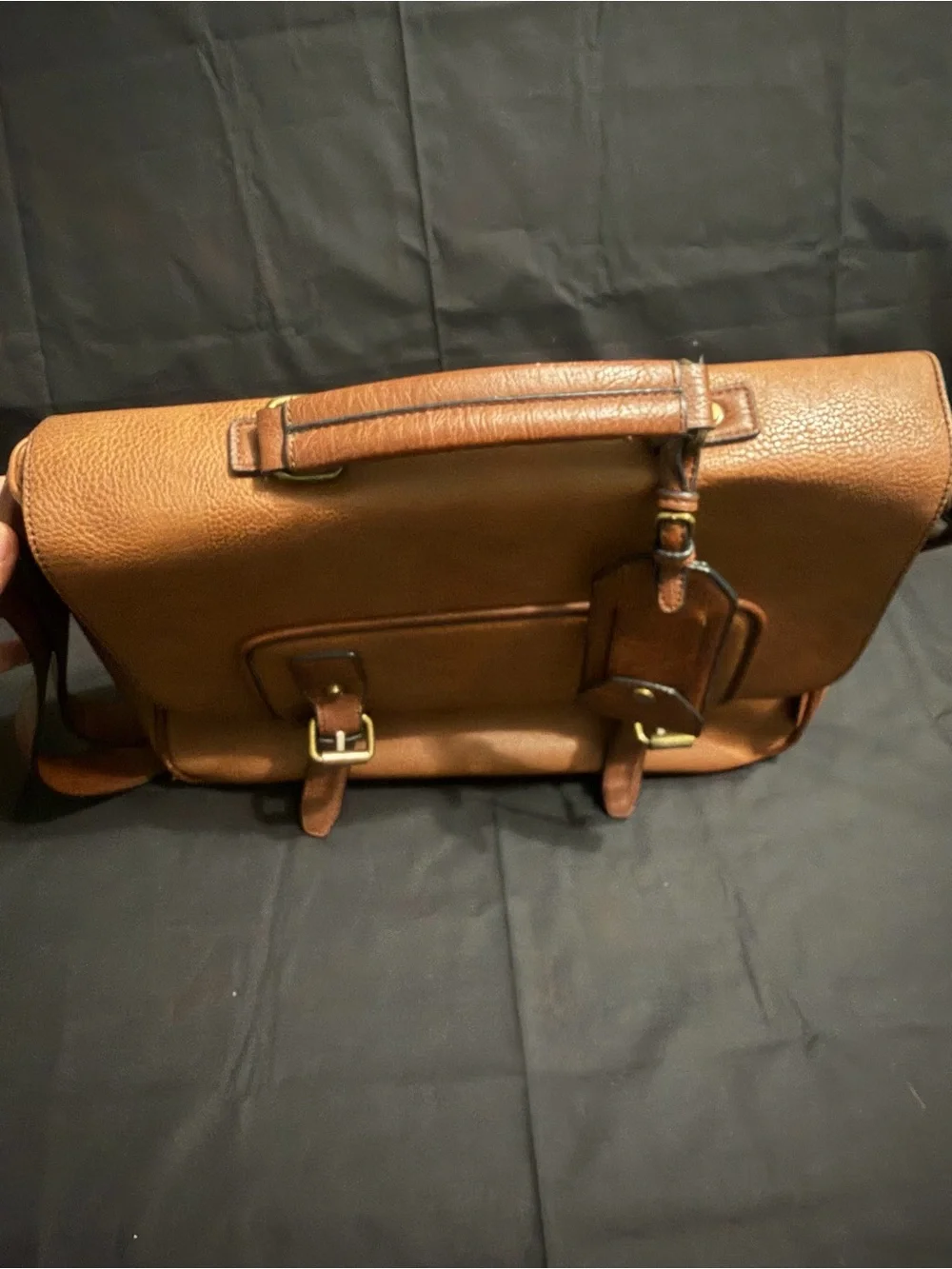 ALDO Brown Leather Satchel Briefcase with Buckle Detail